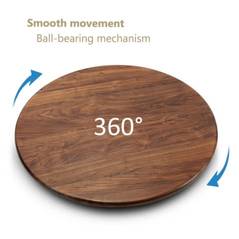 24 Inch Black Walnut Wood Lazy Susan Round Turntable showing smooth ball-bearing spin and 360-degree rotation