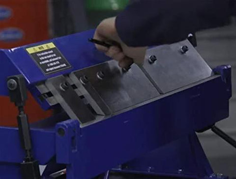 24 Inch Box And Pan Sheet Metal Brake with five adjustable fingers in use, for small shops or home use, bending metal
