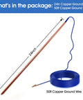 Ultimate 24 Inch Pure Copper Ground Rod Kit With 50 Foot Copper Wire And Alligator Clip For Electric Fences Grounding Solution