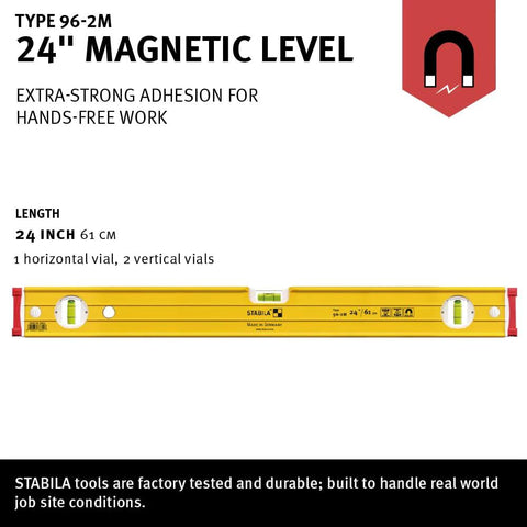 Stabila Type 96M 24 Inch Magnetic Level With Rare Earth Magnets Delivers Extreme Plumb And Level Accuracy On Metal Surfaces