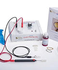 Brush Plating Kit With 24K Gold Solution Complete Gold Plating System for precise finishes, including bottle, handle, gloves, and accessories.