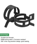 10 Pcs Fuel Line Clamps Spring Band Hose Clamps Half Inch 24mm Silicone Air Tube Vacuum Hose Water Pipe Low Pressure Assortment Kit Black For Automotive Marine And Industrial Use Durable Black Zinc Plated Finish For Corrosion Resistance And Long Life, close-up view of two black clamps showing material and design features.