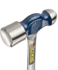 Ball Peen Hammer 24 Oz USA Made With Forged Steel Construction And Shock Reduction Grip, close-up of hammer head and handle.