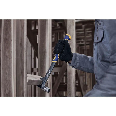 24 Oz Demolition Framing Hammer With Magnetic Nail Starter Delivers Powerful Nail Setting And Framing in use on wooden beam