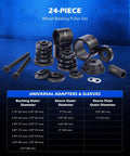 Wheel Bearing Press Kit for Front Wheel Drive Bearing Removal & Installation, 24pc Wheel Bearing Puller Tool Set with sizes chart