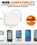 24PCS TENS Unit Replacement Pads 2X2, Latex Free Electrodes, 2mm pin connectors, compatible with various TENS machines.
