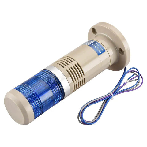 24V DC Blue LED Tower Stack Light With Built In Buzzer For Industrial Signal And Alarm Use, Bright Continuous Light, 80 x 190mm Size, Model HS LTP 502TJ Heschen