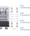 Diagram of Beefy 24V DC DPDT Electromagnetic Relay Kit With 8-Pin Socket Base, showing contact configuration, normally open and closed.