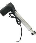 Side view of a 9.8-inch 24V DC linear actuator with silver cylinder and black motor housing.
