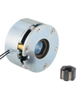 Efficient 24V electromagnetic brake delivers 2.0Nm torque for NEMA 23 and 24 stepper motors with 11.5W brake power shown in silver.