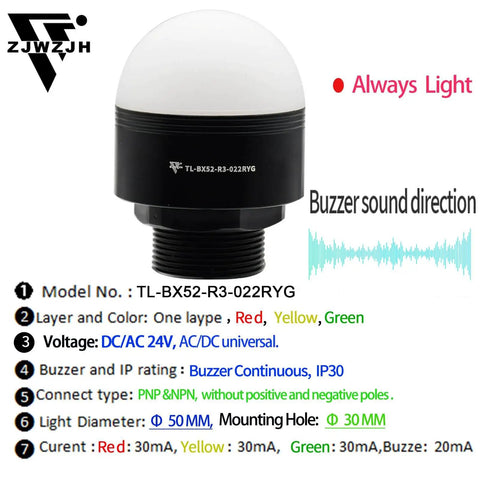 24V LED Industrial Warning Light Tower Beacon With Red Yellow Green LEDs Waterproof Column Indicator Lamp Continuous Light 1 Layer 30mm Mount Easy Install Heavy Duty Industrial Grade Signal Light for Machinery and Plants