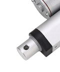 Close-up of 24V DC Linear Actuator With 50mm Stroke 750N Lift IP65 aluminum housing, white finish, showing connection point.