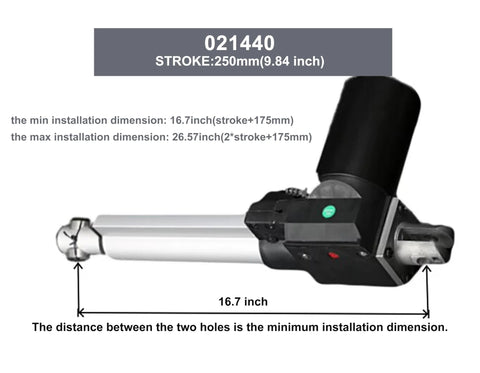 Beefy 24V DC Linear Actuator With 1320 Lbs Lift Capacity, 9.8 Inch Stroke, 6000N Push Rod, Aluminum Alloy Tube Construction diagram