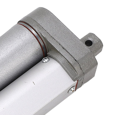 Close-up of 24V DC Linear Actuator with 50mm stroke, 750N lift, IP65 aluminum housing, white finish, industrial grade replacement actuator.