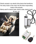 24V DC Linear Actuator With 50mm Stroke 750N Lift IP65 Aluminum Housing Quiet Motor, shown with controller and remote, for electric chairs.