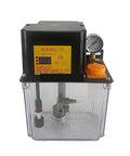 Top-Notch 24V 2L Lubrication Oil Pump with Digital Display, CNC Centralized Grease System, front view with clear reservoir and gauge.