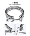2.5 Inch V Band Clamp With Flange Stainless Steel For Easy Bolt On Connection featuring T-Bolt and flanges, shown disassembled.