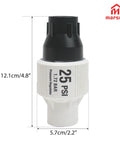 25 PSI Pressure Regulator For Drip Irrigation And Sprinkler Systems With Three Quarters Inch FPT Female Threads, front view with dimensions