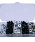 250 Pcs M5 T Nuts and Screws Assortment Kit for 2020 Series Aluminum Extrusion with Black Finish in storage box.