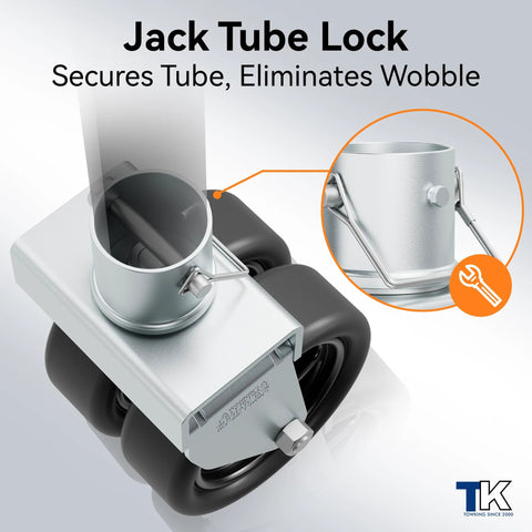 Close-up of 2,500 Lbs Dual 6 Inch Trailer Jack Swivel Caster With Upgraded Spoked Wheels And Reinforced Bracket Fits 2 Inch Jack Tubes