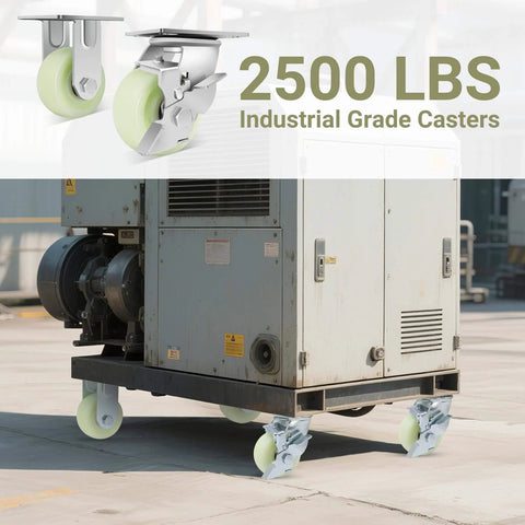 Heavy Duty Caster Wheels 4 Inch - 2500 LBS, PP Plate Castor Set of 4 with Double Ball Bearings, Industrial equipment