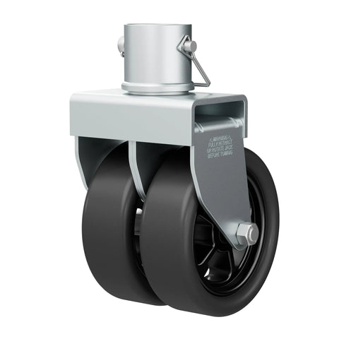 2,500 Lbs Dual 6 Inch Trailer Jack Swivel Caster With Upgraded Spoked Wheels And Reinforced Bracket Fits 2 Inch Jack Tubes For Heavy Duty Trailers And Boats Providing Stable Lifting And Easy Installation Silver showing dual wheels and bracket.