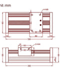 Technical drawing of 250mm Effective Travel Dual Optical Axis Manual Sliding Table with SFU1605 Ball Screw and Linear Rail Guide dimensions