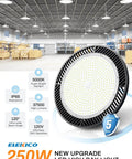 Super Bright 250W UFO LED High Bay Light With Plug And 5ft Cable 35000 Lumens 5000K Cool White 140 Lumens Per Watt