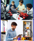 Diverse group using 1010 Series T Slot Aluminum Extrusion in educational projects and 3D printing setups.