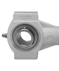 1-7/16 in stainless set-screw take-up with black open covers, single-row ball bearing mounted unit, heavy-duty shaft support front view