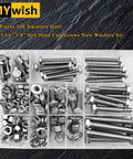 254 Piece 304 Stainless Steel Nuts and Bolts Kit With Flat Spring Washers Ten Common Sizes Fully Threaded in storage case