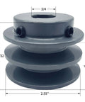 2.55 Inch Double Groove V Belt Pulley With Three Quarter Inch Bore Cast Iron Construction For A, 3L And 4L Belts