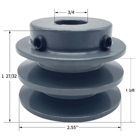 2.55 Inch Double Groove V Belt Pulley With Three Quarter Inch Bore Cast Iron Construction For A, 3L And 4L Belts