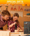 Father and daughter using the 56-Piece Home Repair Tool Kit With Precision Screwdriver Set And General Household Tools for DIY projects.