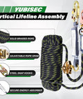Ultimate Vertical Lifeline Assembly 25 Foot Polyester Rope Harness Safety System With Two Grab Snap Hooks Shock Absorber