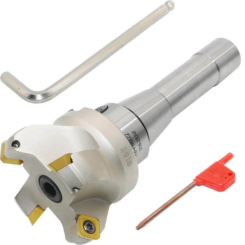 2.5 Inch Face Milling Cutter Kit With KM12 Holder And 63mm CNC End Mill R8 FMB22 Shank Shell Mill Arbor Four SEHT1204 Carbide Inserts 8mm Hex Wrench And T20 Wrench All In One Precision Milling Tool Set For CNC Machining