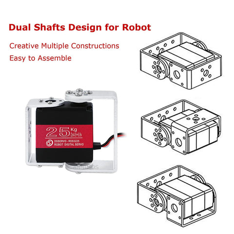 Image showing 25 Kg High Torque Full Metal Gear Digital Servo Motor for Robotic Arms with dual shafts and mount brackets.