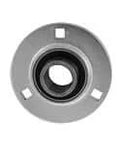 Front view of Single 25mm Narrow Set-Screw Pressed Steel Flange Bearing 2-Bolt Insert for Shaft Support and Mounting, showing bore and housing