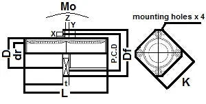 Technical diagram of ✝️ SMKC25GUU NB 25mm Slide Bush Bushings Motion Linear Bearing, showing dimensions and mounting holes.