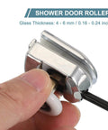 Close-up of 25mm shower door rollers replacement set with single runners wheels and pulleys, showing silver finish and anti collision block.