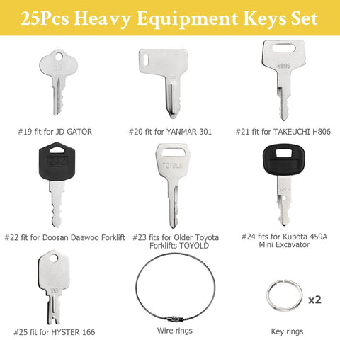 Bulk 25 Piece Heavy Equipment Master Key Set For Excavators Loaders Backhoes Tractors And More Compatible With Cat John Deere Case