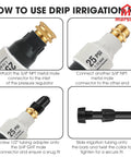 25 PSI Pressure Regulator for Drip Irrigation and Sprinkler Systems with installation guide showing steps and connectors.