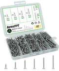 261pcs 304 Stainless Steel Wood Screws Assortment Kit in organized box, featuring Phillips flat head screws, 6 sizes for various projects.