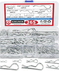 265 Piece R Shaped Cotter Pins Fastener Set For Automotive Marine Tractors Mower Carts Heavy Duty Zinc Plated Steel Hair Pin Assortment Kit