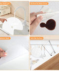 2 Pack 26 Inch Lazy Susan Shelf Liner in use showing non-adhesive, oil-proof features, and anti-slip surface for kitchen cabinets.