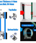Diagram showing 26mm Shower Door Rollers 4PCS Double Twin Top and Bottom Replacement Wheels for Sliding Shower Doors, with glass thickness 6-8mm.