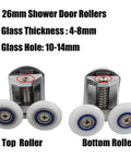 26mm Shower Door Rollers 4PCS Sliding Replacement Wheels Set with Double Twin Top and Bottom Runners for Curved Glass Shower Doors 6–8mm