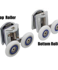 Close-up of 26mm Shower Door Rollers 4PCS Sliding Replacement Wheels Set with Double Twin Top and Bottom Runners for Curved Glass Shower Doors