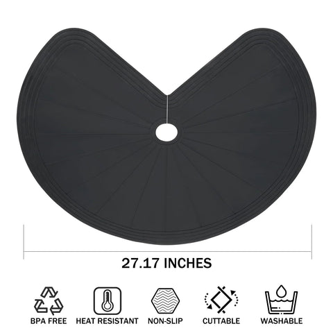 Two Pack 27 Inch Silicone Lazy Susan Shelf Liner Non Slip For Kitchen Cabinets Drawers, black, 27.17-inch diameter, features icons