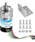 270:1 Metal DC Geared-Down Motor 37Dx72.5L mm 6V/12V with 64 CPR Encoder and Bracket, wires and mounting screws visible